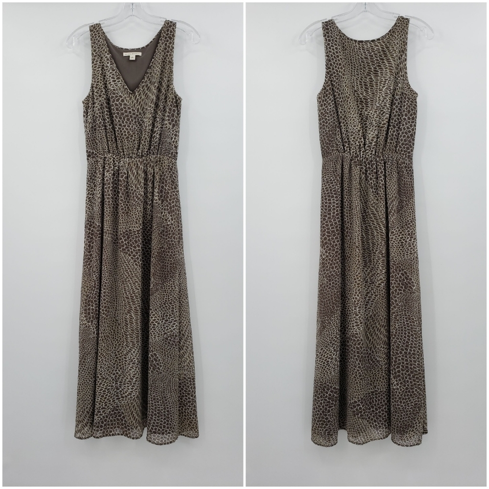Banana Republic Maxi Dress Elastic Waist Sleeveless Animal Print Brown